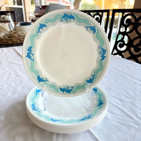 Corelle Ocean Dance Dolphins Salad Luncheon Plates Set/8 Vintage 1980’s 1990’s - Picture 4 of 13